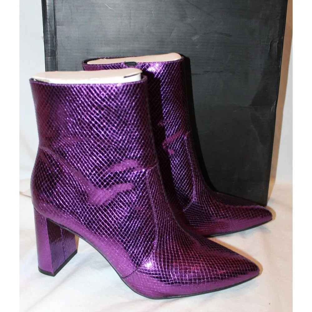 INC‎ Womens Purple ScalePattern Memory Foam Booties Toe Block Heel Booties 10 M